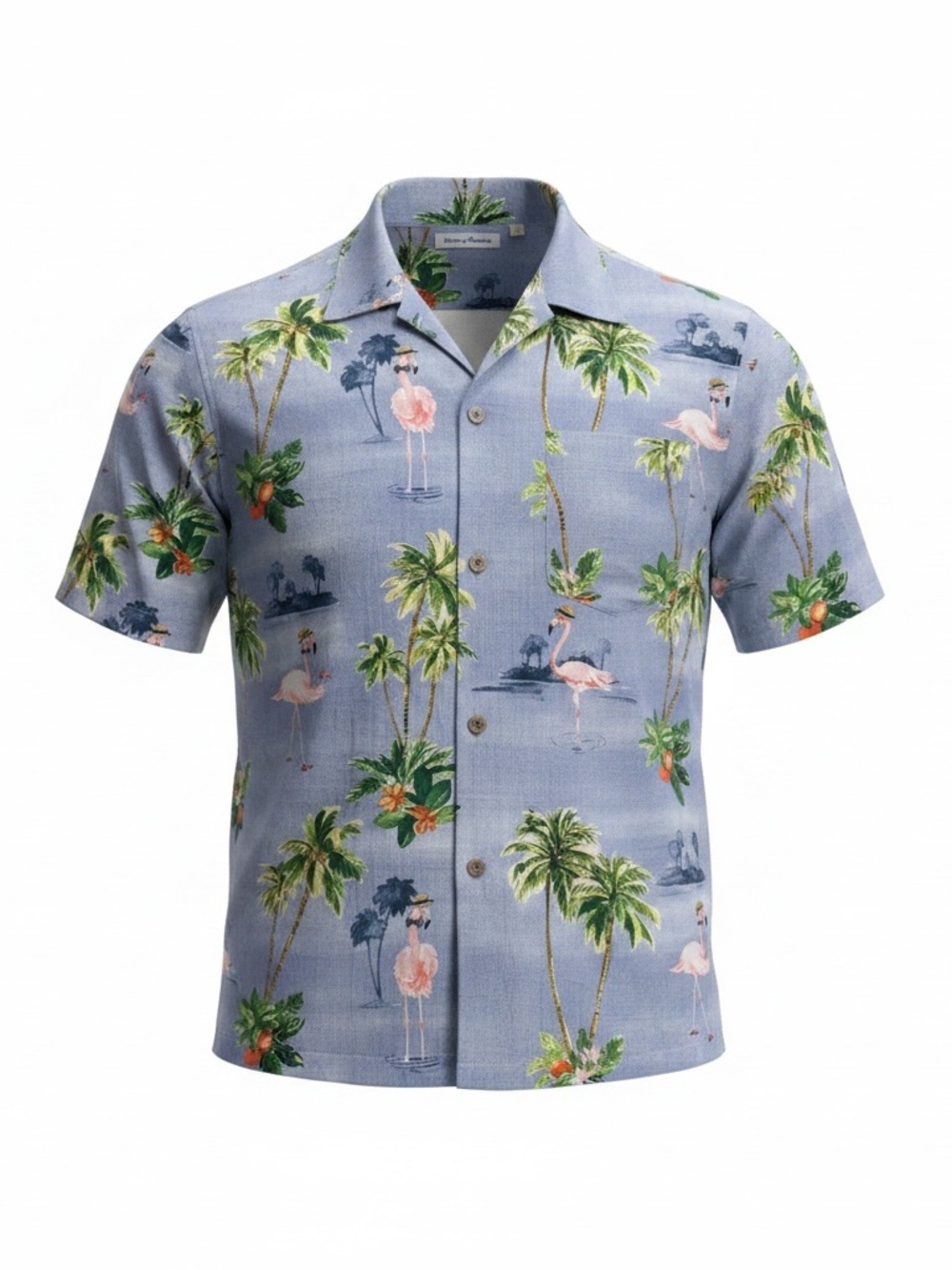 Tommy Bahama Light Blue Flamingo & Palm Short Sleeve Button-Up